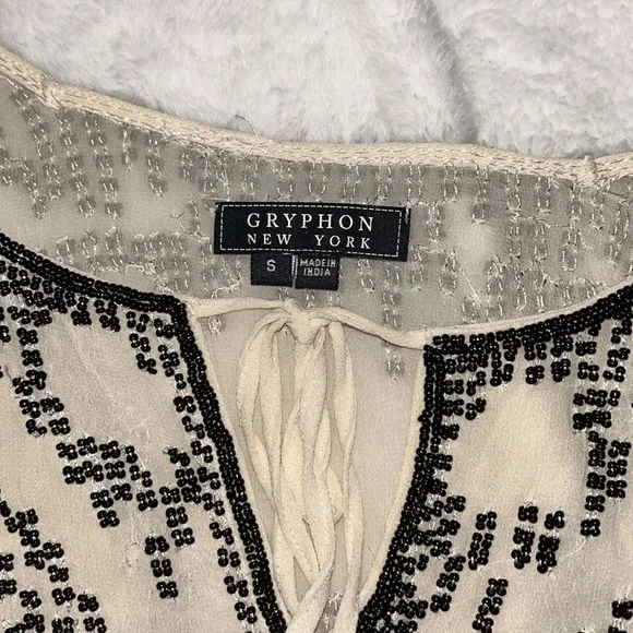 Gryphon New York Hand Beaded Silk Blouse Boho Embellished Top Women’s Small - Picture 8 of 12